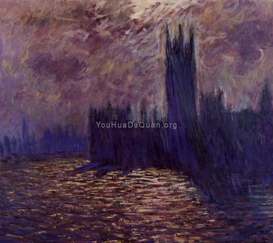 Houses of Parliament, Reflection of the Thames - 克劳德·莫奈